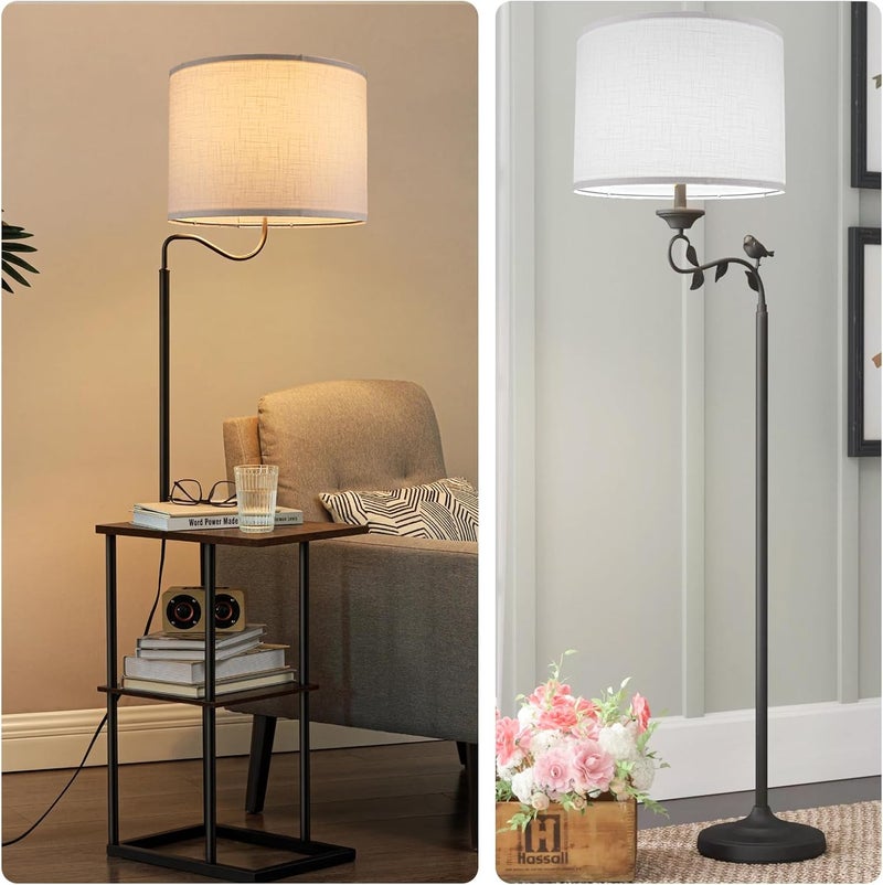 Koorle Drum Lamp shades Set of 2, White Line Lamp Shades for Table Lamps Floor Lamp, 13" Top X 13" Bottom X 10" High Large Fabric Lamp Shades, Easy Assembly Replacement Lampshades - Image 4